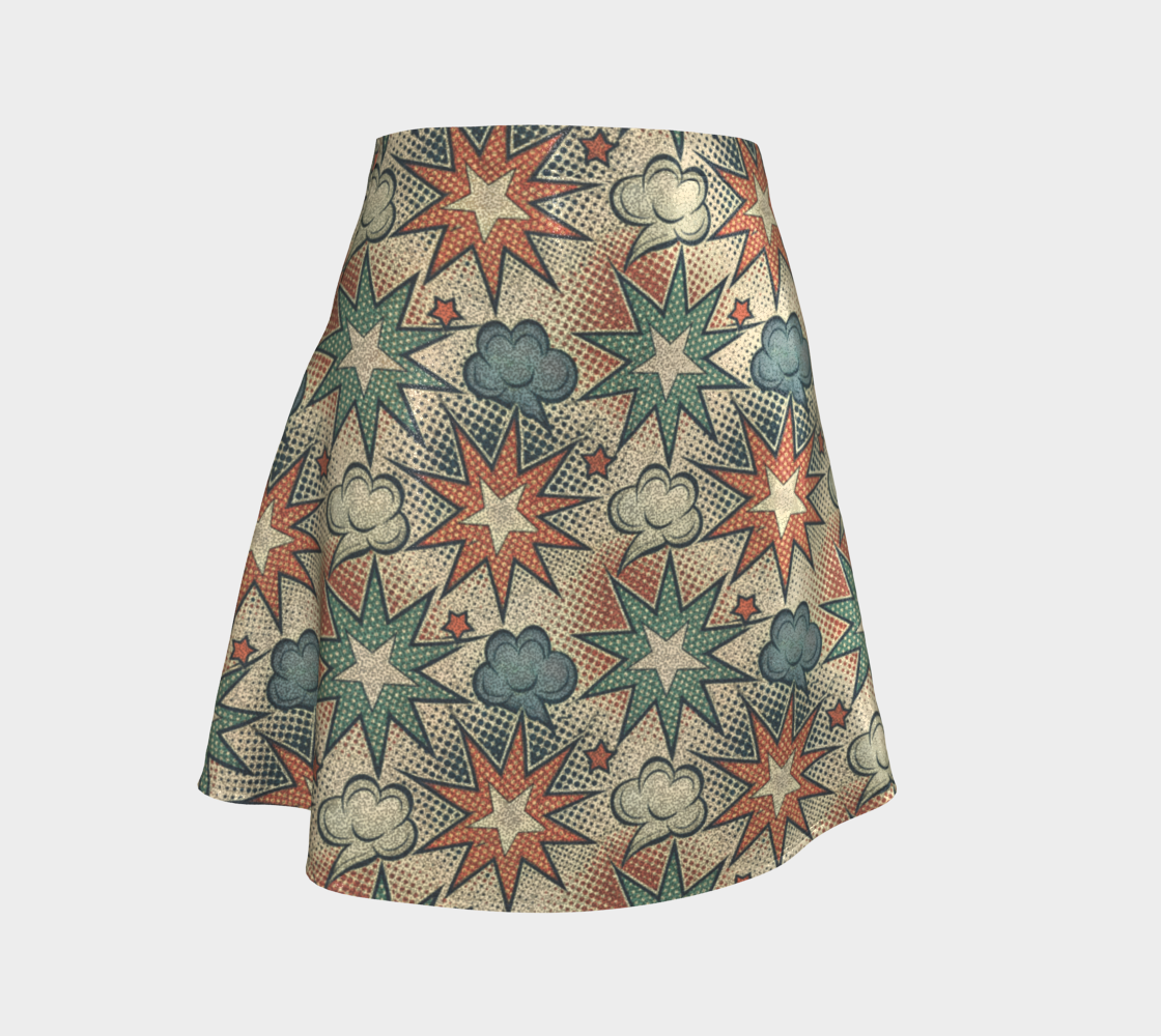 Skirt with star and cloud pattern on a light gray background