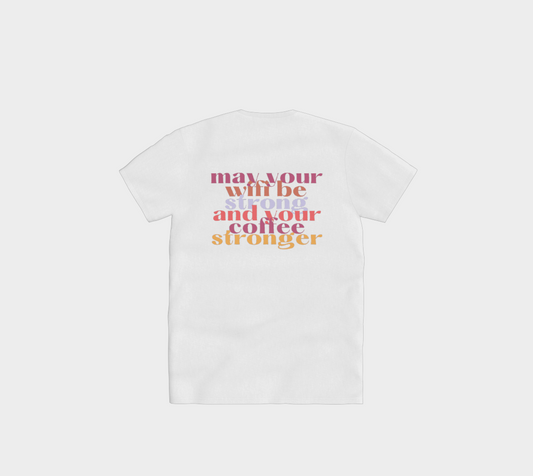 Strong Coffee, Stronger WiFi Tee – Back Graphic with Heart Front